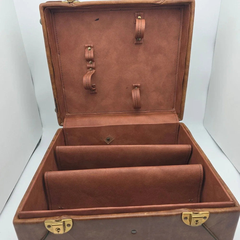 Vintage Travel Bar Case Brown Leather Mid Century Retro Speakeasy‎ Barware 1970s
